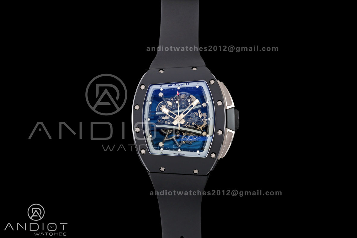 RM061 Black Ceramic A9F 1:1 Best Edition Gray Inner Bezel on Black Rubber Strap RMUL2 Free Sprung